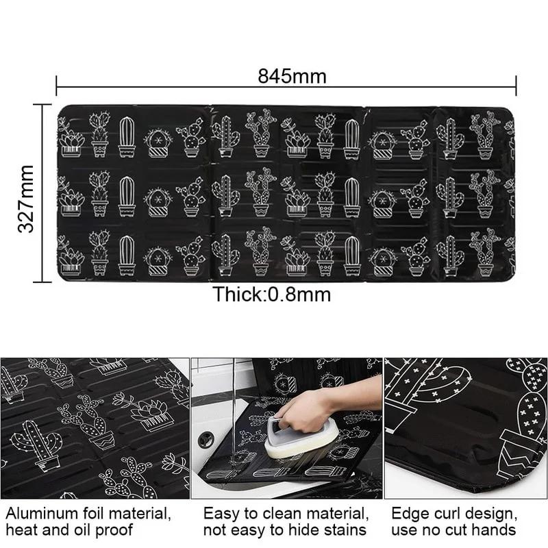 1PC Aluminum Foil Oil Block Barrier Stove Cook Cactus Printed Anti-Splashing Oil Baffle Heat Insulation