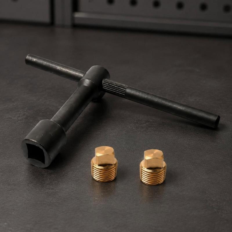 Marine Drain Stopper and Wrench Set with Brass Construction for Boat Drain Port Installation and Removal Tasks
