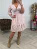 2025 Summer European & American Women's V-neck Lace Bell Sleeve Smocked Waist Short Dress