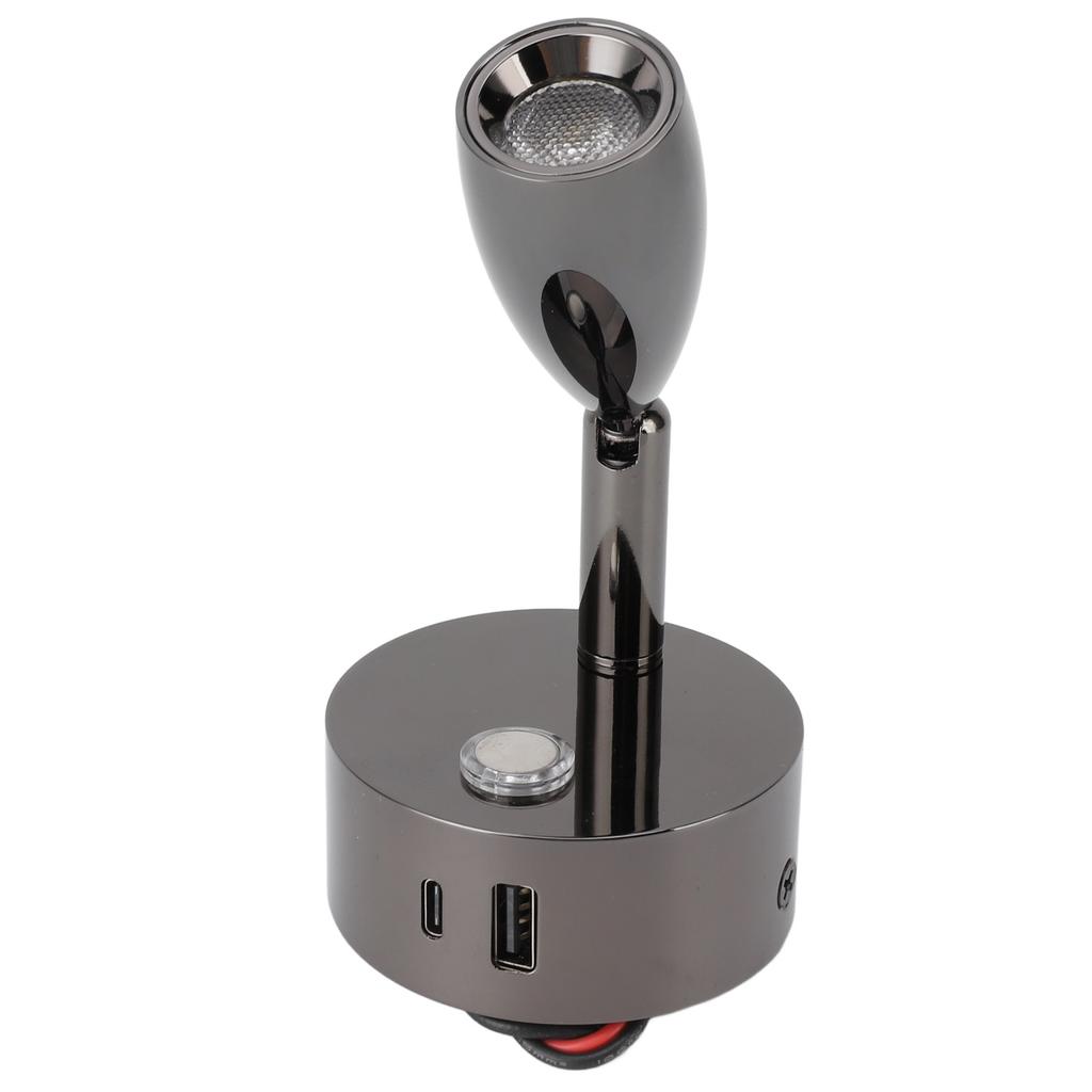RV Reading Lamp USB Port Matte 3 Color Temperature Dimmable Touch RV Reading Wall Sconce 12‑24V
