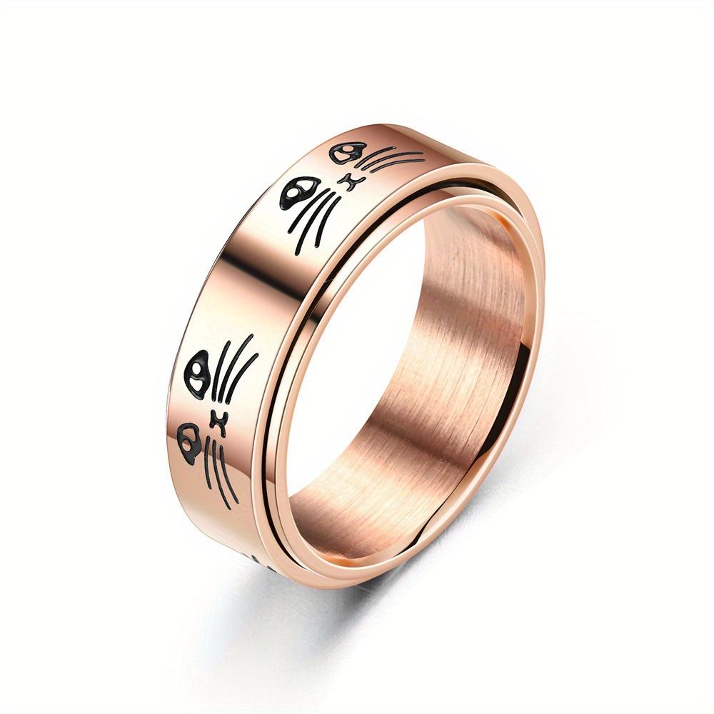 

1Pcs Stylish, Stylish, Rotatable Titanium Steel Ring, Cute Cat Pattern Design 12 розового золота