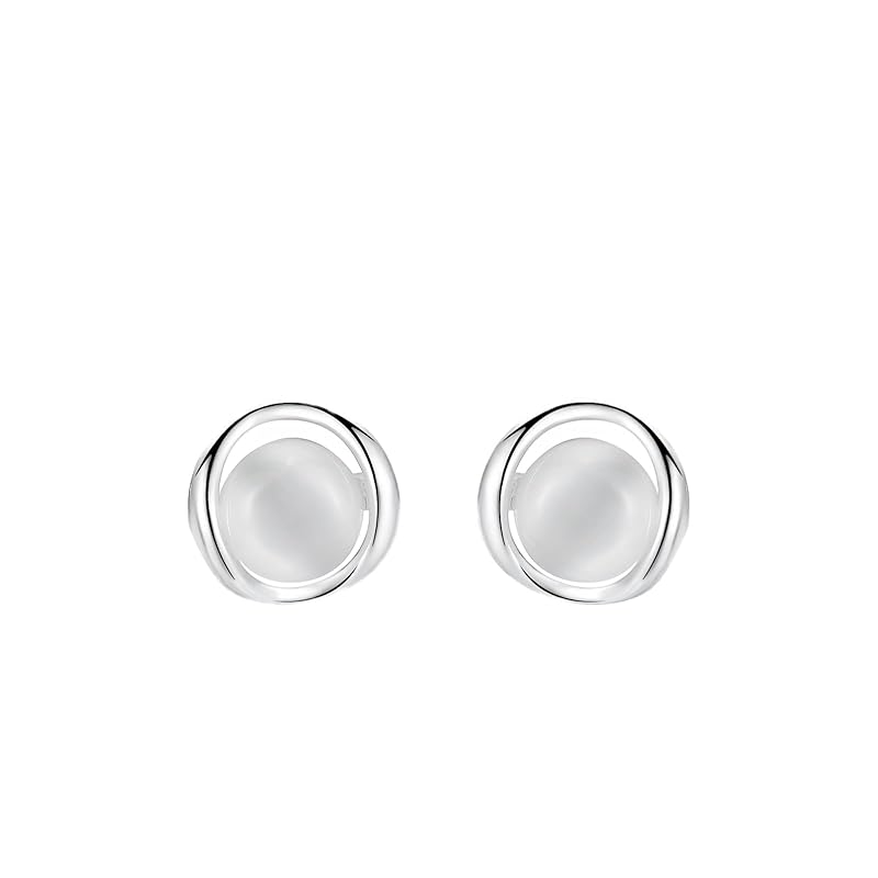 

silver 925 earrings ladies October birthstone cat s eye metal anti allergy I can sleep nice gift (silver)
