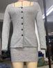 2025 Women's Casual Solid Color Long Sleeve Top & Short Skirt Set