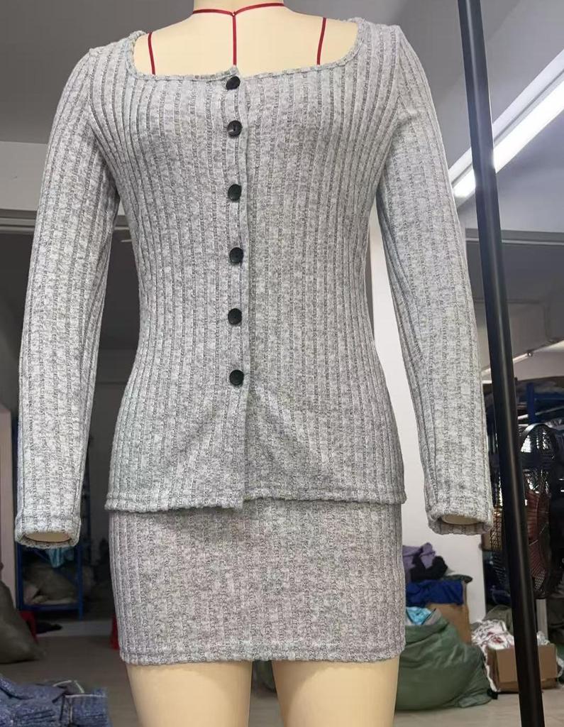 2025 Women's Casual Solid Color Long Sleeve Top & Short Skirt Set