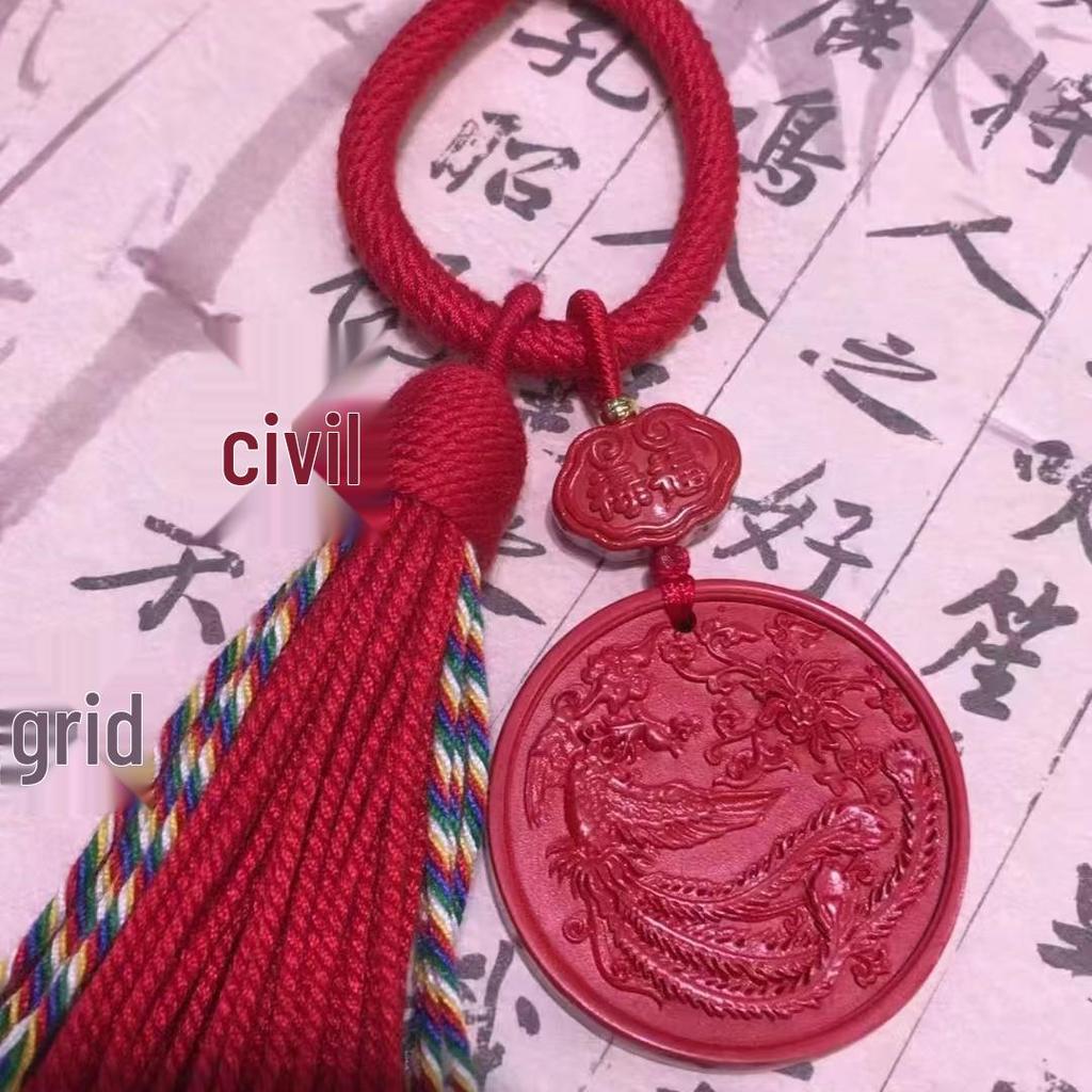 Authentischer Roter Sand Pixiu Drache & Phönix Anhänger: Sieben-Sterne-Schwert Kürbis Stil Auto- & Taschenhänge-Deko