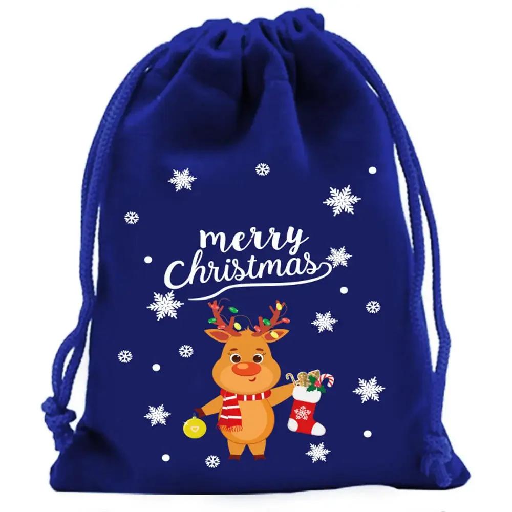 Xmas Patterns Velvet Bags 9x12 15x20cm Small Christmas Candy Gift Bag Drawstring Pouch Boutique Jewelry Packaging Bags
