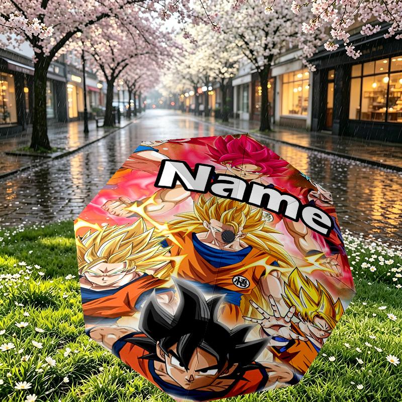 Custom Name Personalized Anime Print Umbrella, Auto Open Close, 8‑Rib Sturdy Frame, Commute Camping Hiking Use, Birthday Gift
