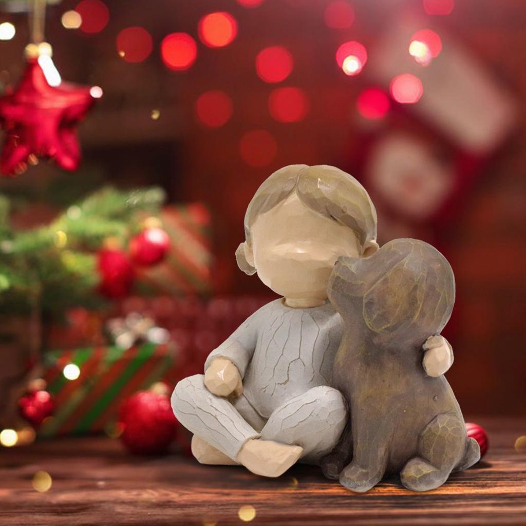 Kreativ Änglaflicka och Hund Resin Figurin – Heminredning Skulptur Ornament