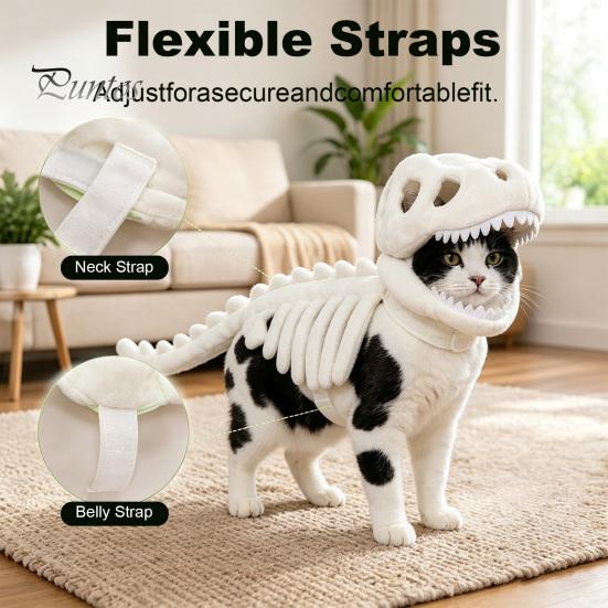 Costume da Dinosauro per Gatto Costume da Scheletro, Carino Abbigliamento di Halloween, Divertente Abbigliamento Invernale Outfit Feste Cosplay Gatti Festa, Oggetti di Scena per Foto Facile