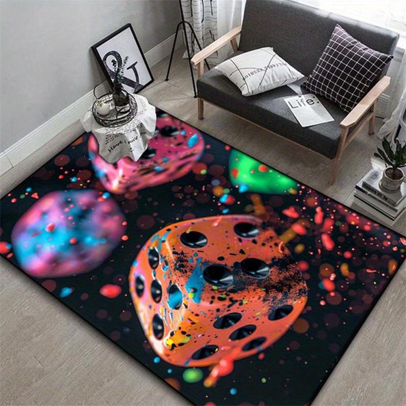1pc, creative colorful dice pattern printed area rug, non-slip rug for living room/bedroom/laundry room/playroom, machine washab