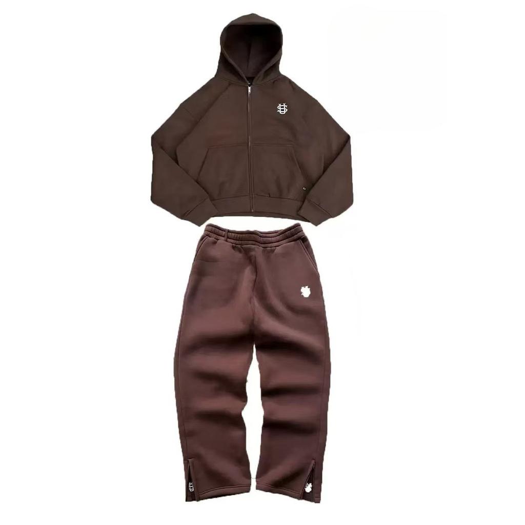DRIPX Set Due Pezzi Felpa con Cappuccio e Zip Ricamata Pantaloni della Tuta Casual Abbigliamento Y2K Pantaloni Larghi Hip-hop da Uomo Pantaloni Casual