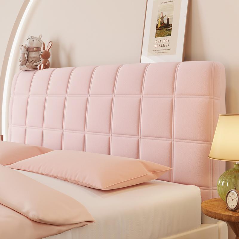 Grid Pattern Bedhead Cover Stretch Soft All-Inclusive Headboard Covers Solid Color Thicken Dustproof Backrest Protector Cover