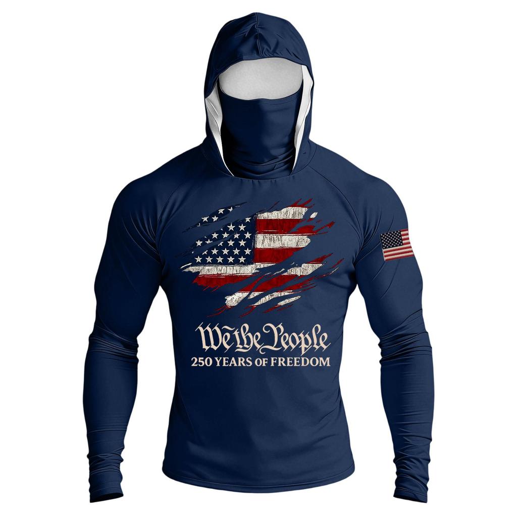 Men's Casual Raglan Sleeve Hooded Long Sleeve Sun Protection Shirt Lightweight Breathable Outdoor Sports Top with Face Cover