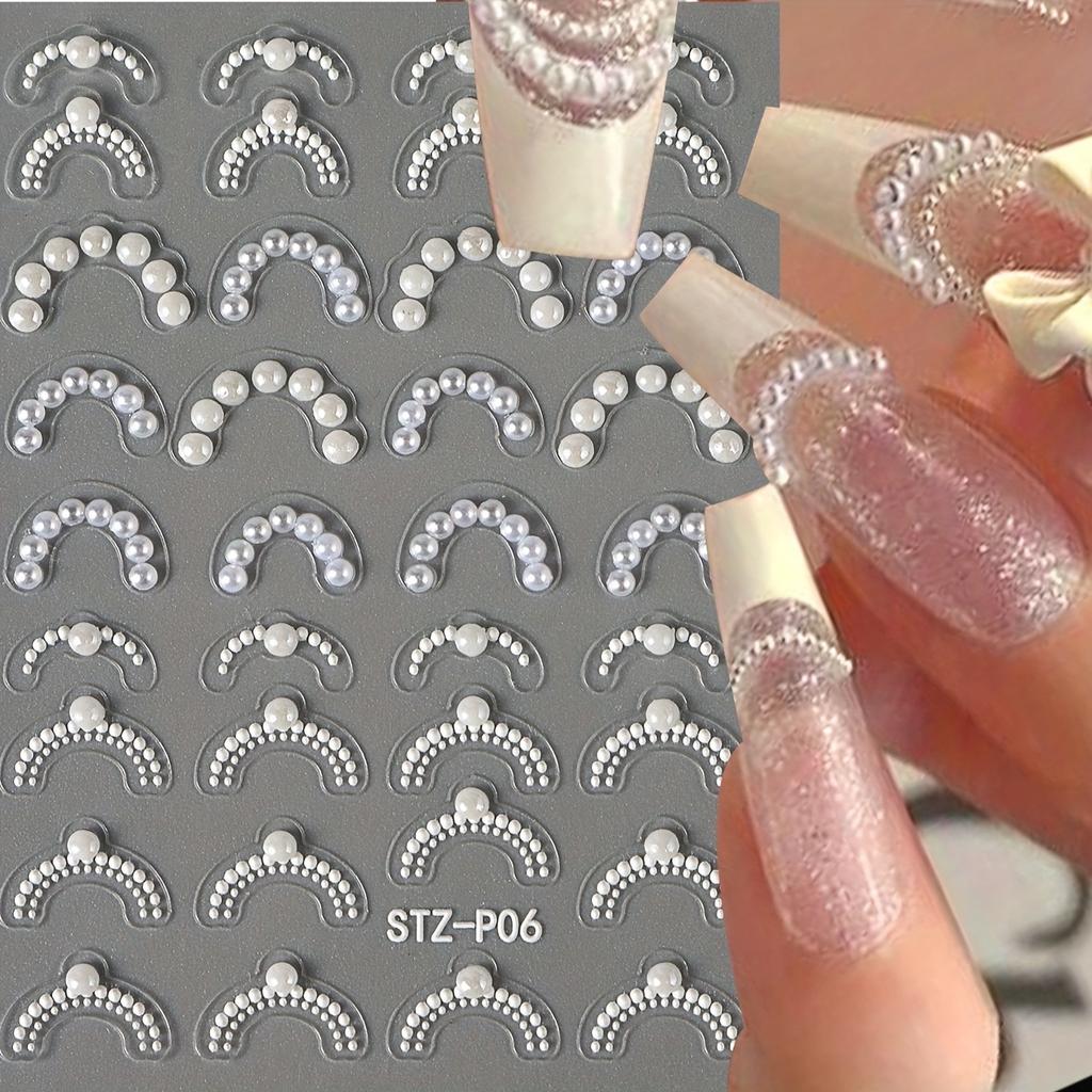 Französische Linienkunst Vollständige Abdeckung Selbstklebende Nagelsticker Perlen Glitzer Wasser Diamant DIY Nagelaufkleber Elegante Maniküre Zubehör