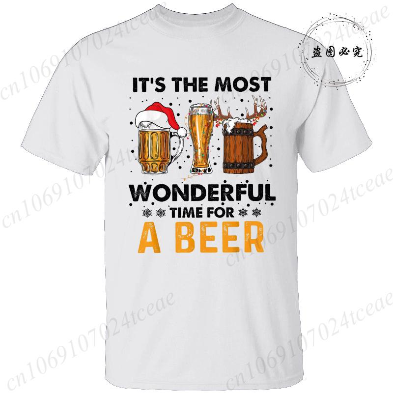 Men's Funny T-shirt Clothing It's The Most Wonderful Time for A Beer Christmas Tee Shirt Reindeer Drinking Graphic Tees Clothing