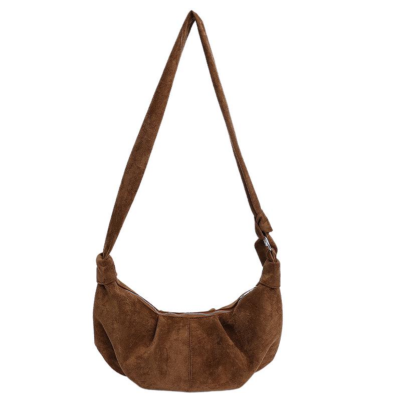 2025 Korean Suede Crescent Dumpling Shoulder Bag – Versatile, Solid Color Casual Crossbody