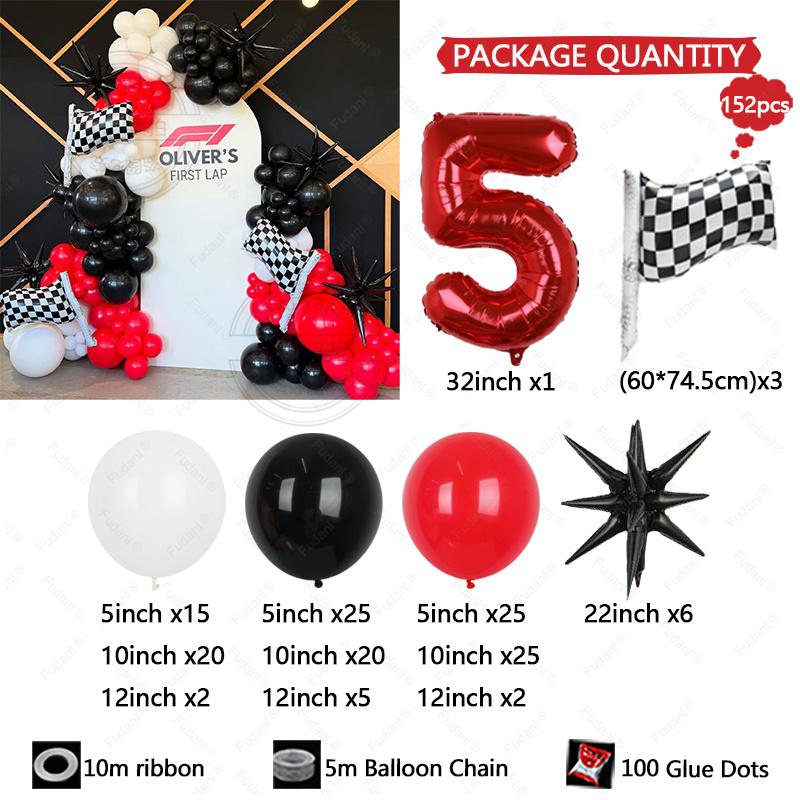 152Pcs Race Car Theme Balloon Garland Arch Kit Red Black White Latex Balloons Boy's Birthday Party Baby Shower Decoration Gift