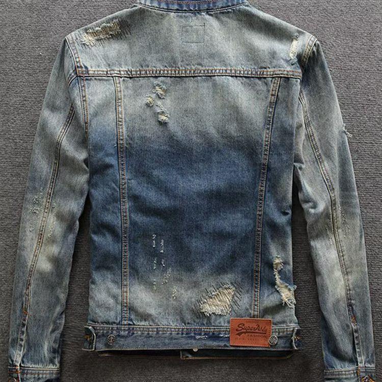 Men's Retro Blue Denim Jacket - Trendy, Loose-Fit, Nostalgic Wash, Versatile Outerwear Top
