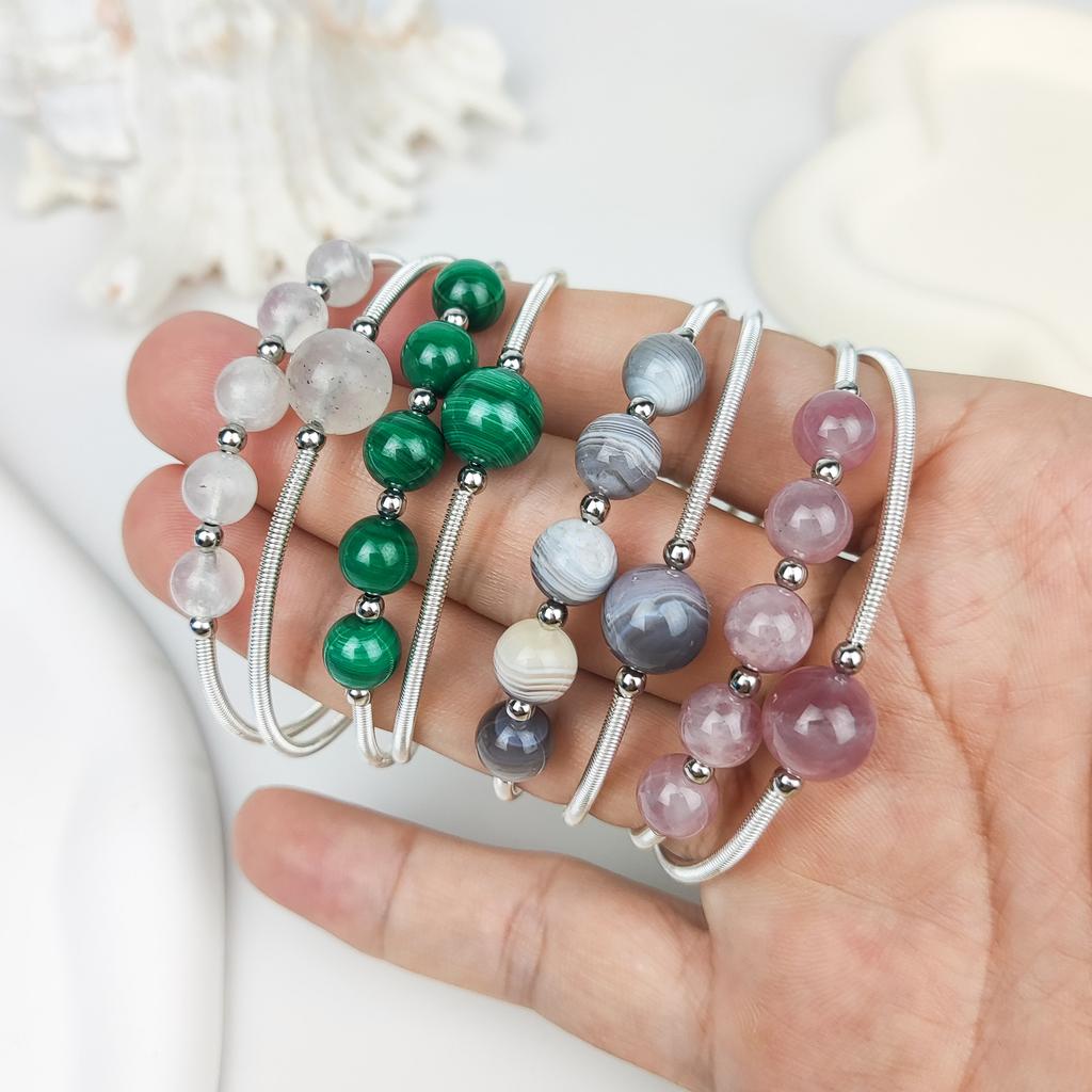 Latest Design Natural Gemstone Beads Cuff Bracelet Handmade Larimar Jewelry Real Moonstone Malachite Citrine Bangle for Girl