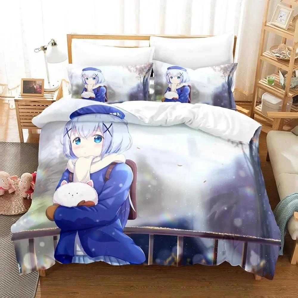 Anime Is the Order a Rabbit Bedding Set Duvet Cover Bed Set Quilt Cover Pillowcase Comforter King Queen Size Boys Adult
