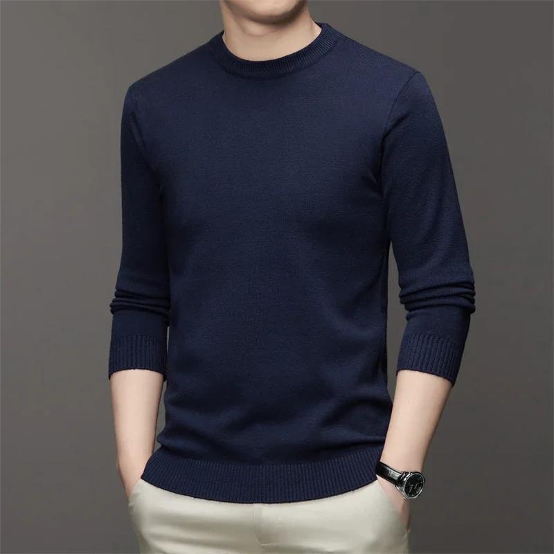 7 Colour Men S Round Neck Long Sleeved Solid Color Sweater Soft Warm And Comfortable Top With A Base M темно-синий