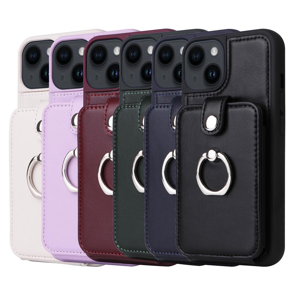Leather Ring Wallet with Card Holder Phone Case for IPhone 16 15 14 13 12 11 Pro XR XS Max 8 7 Plus Protective Shockproof Cover