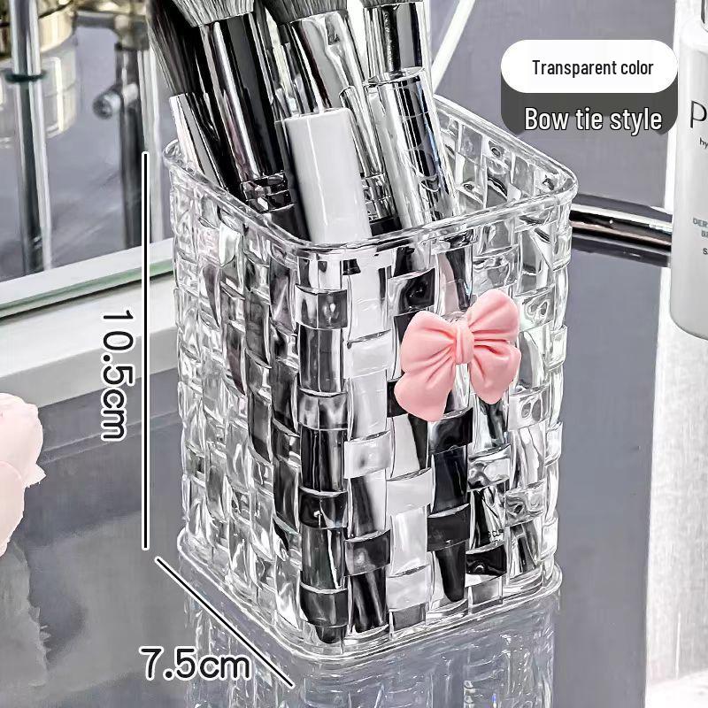 Elegant Rattan Weave Transparent Desktop Storage Box: High-End Lipstick and Cosmetics Organizer.