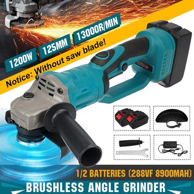 1200 W 125 mm kabelloser bürstenloser Winkelschleifer, elektrische Schleif- und Schneidemaschine, DIY-Holzbearbeitungs-Elektrowerkzeug mit 2 Akkus