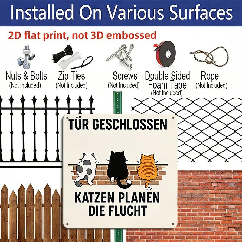 2D Flach 1 Stück, Dekorative Aluminiumschilder und Ornamente, Katzen-Thema, Klassischer Retro-Stil, Perfekt für Veranden, Terrassen, Garagen und Gärten, Großartig