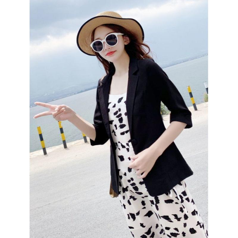 

Льняной блейзер женский хлопково-льняной костюм корейский стиль одежда для защиты от солнца повседневный британский стиль женский 3XL чёрный