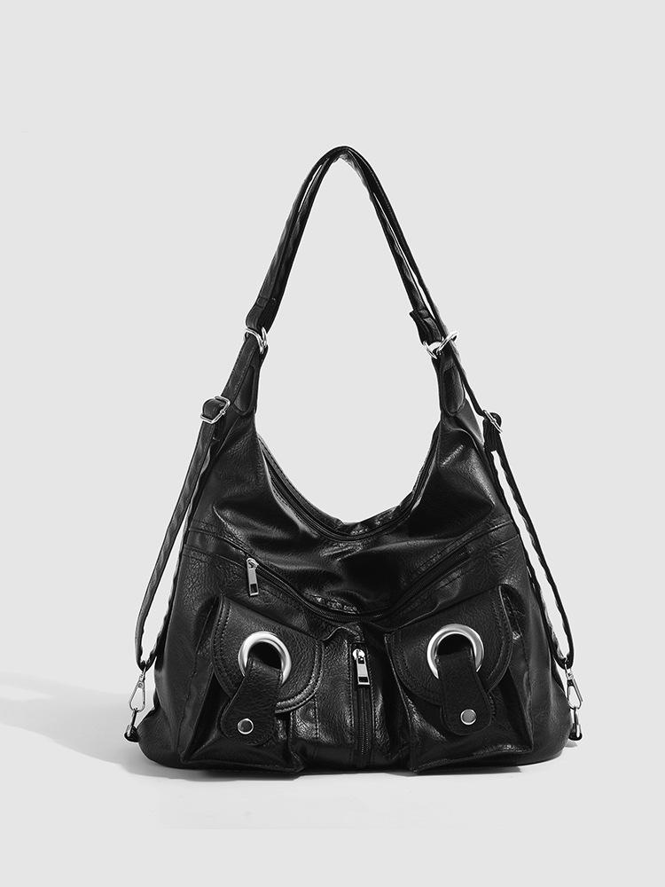 

2025 New Simple Personality Versatile Fashionable Zipper Pocket Tote Bag Shoulder Bag Commuter Large Capacity Backpack чорний
