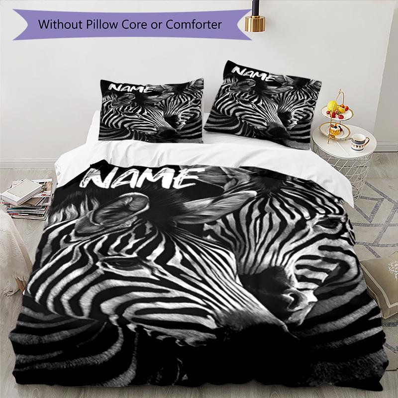 3pcs Custom Name Zebra Bedding Set Duvet Cover Closure Includes 1 Duvet Cover & 2 Pillowcases, Soft and Comfortable for All Seasons.
