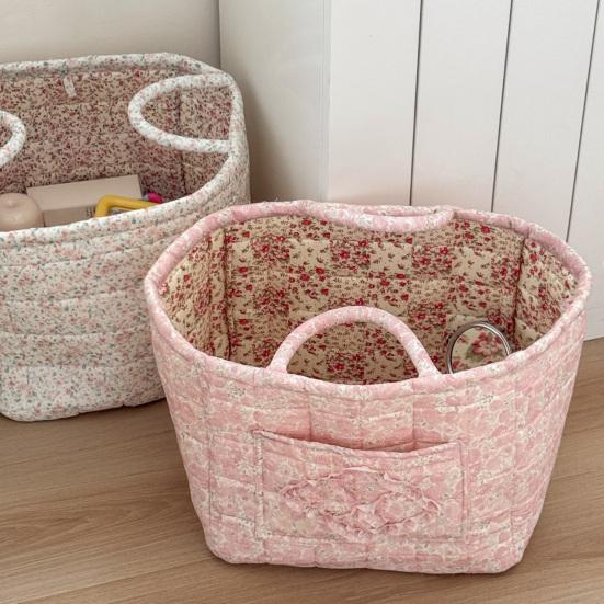 Boho Fabric Laundry Basket Floral Print Quilted Storage Basket Portable Folding Basket Bag with Handles for Home Clothes And Sundries