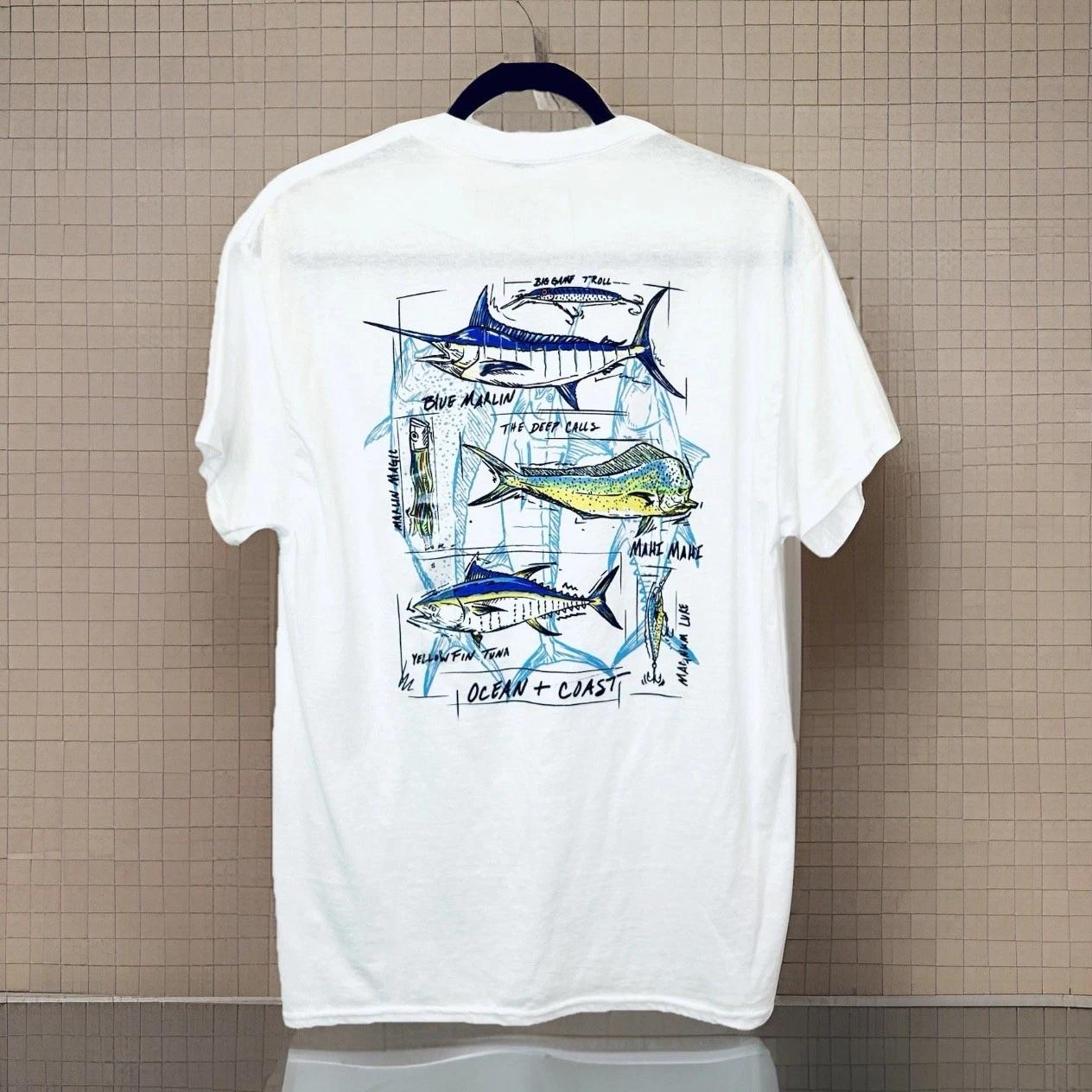NWT Ocean Coast White Fish Graphic Short Sleeve Shirt - Men’s Small S