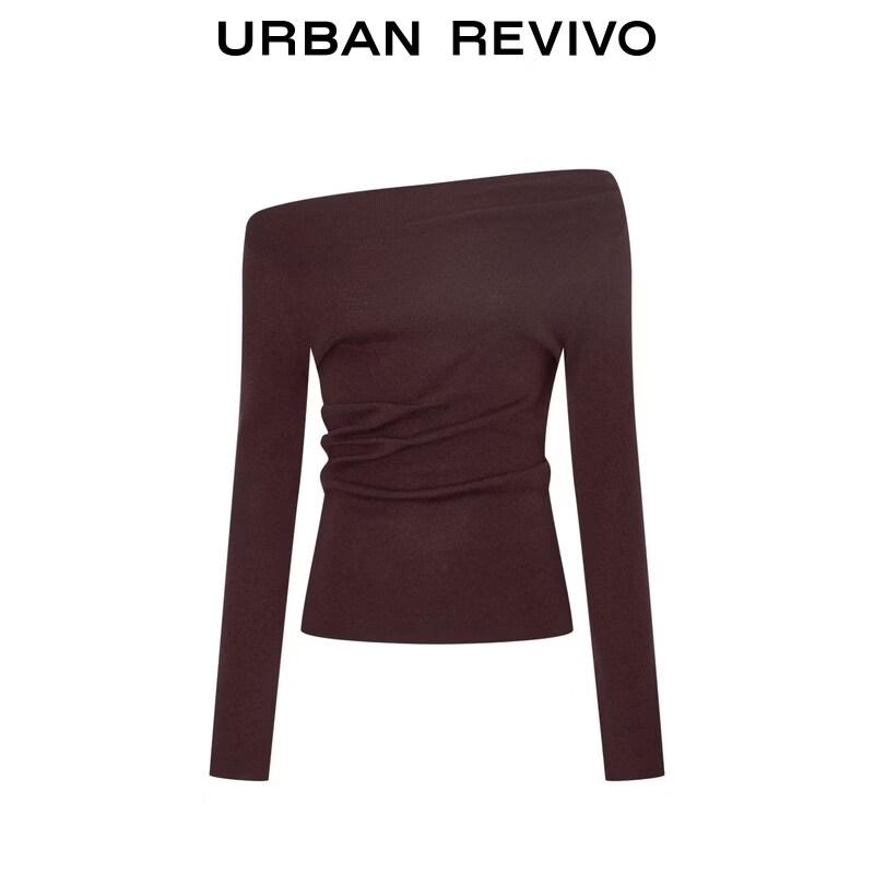 UR2026 Women's Pleated One-Shoulder Knit Top