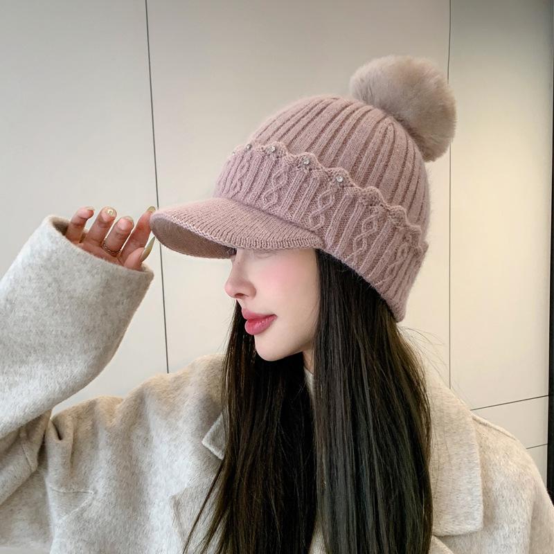Rabbit Fur Knitted Hat Women's New Autumn and Winter Warm Wool Hat Fleece Ear Protection Hat Hairball Hat