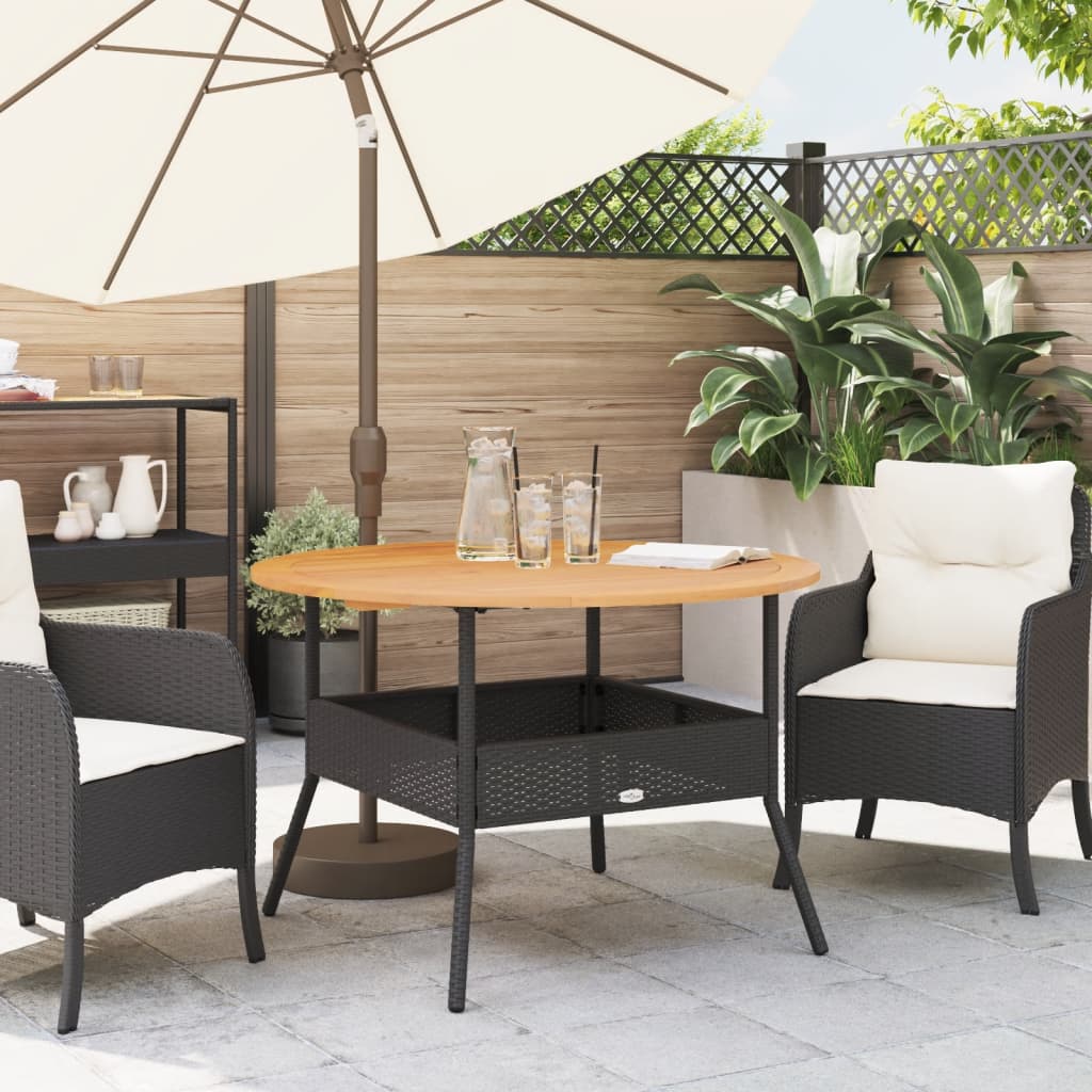 Vidaxl Tavolo da Giardino con Piano in Acacia, Nero, Ø110x71 Cm, Rattan PE