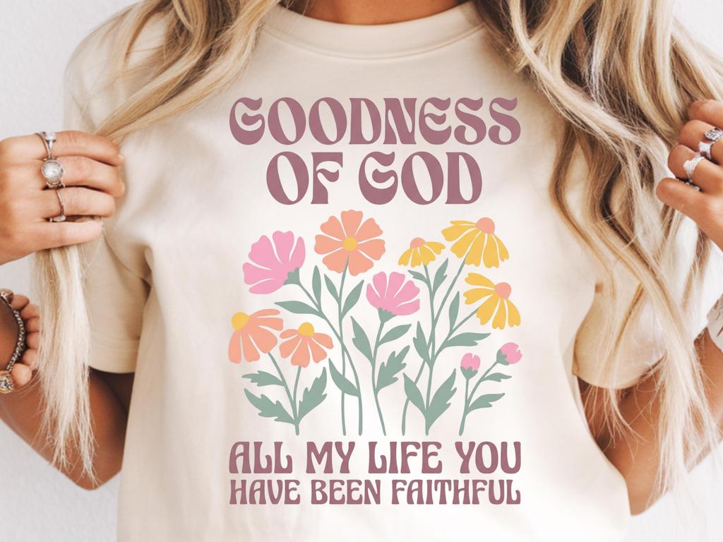 Goodness of God Floral T-Shirt | Christian Worship Song Lyric Tee