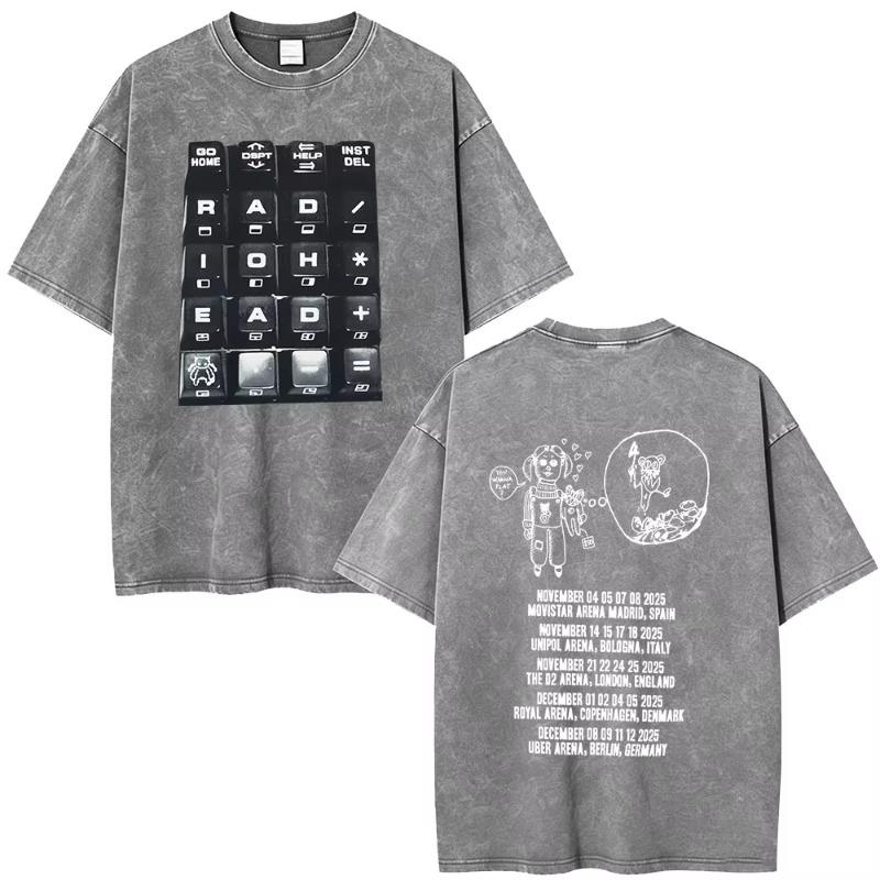 Vintage Washed Radiohead Semaphore Rock Band T-shirt Men  Clothing Fashion Hip Hop Gothic T Shirts Cotton Casual T-shirts
