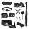 BDSM Bondage Bundle Set Leather Plush Blindfold Handcuffs Whip Nipple Clip Adult Sex Toys Women Erotic Restraint Game Kit