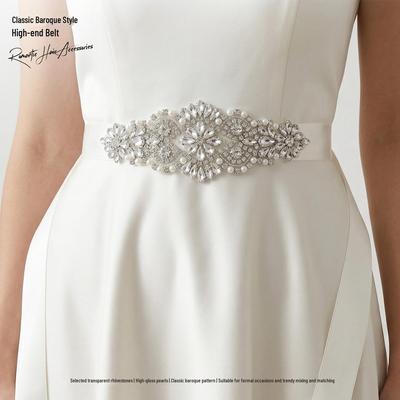 Elegante Fascia da Sposa con Perle e Strass, Cucita a Mano, Stile Corteo Europeo e Americano