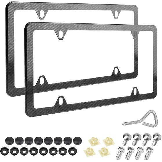 AICEL 2 Pcs Stainless Steel License Plate Frames, 4 Holes Car Licenses Plate Covers Holders, Heavy Duty Rustproof Front Rear Auto Tag Cover,