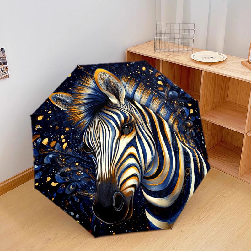 1 PC Automatic Folding Umbrella - Golden Zebra Pattern, Portable & Foldable Design with 8 Ribs, Christmas Birthday Gifts
