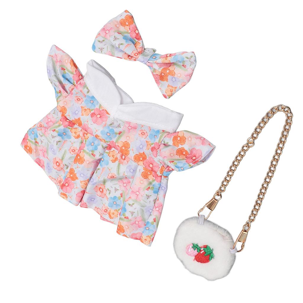 Plush Doll Clothes Cotton and Cloth Bow Tie 20cm Plush Doll Outfits Dress with Strawberry Bag 3