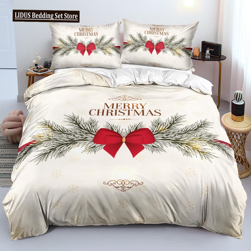 Set husă de plapumă și față de pernă 3D Crăciun Fericit(s) Set Huse Pilotă King/Queen/Double Seturi de Lenjerie de Pat 3D Mărime Queen 2/3 piese