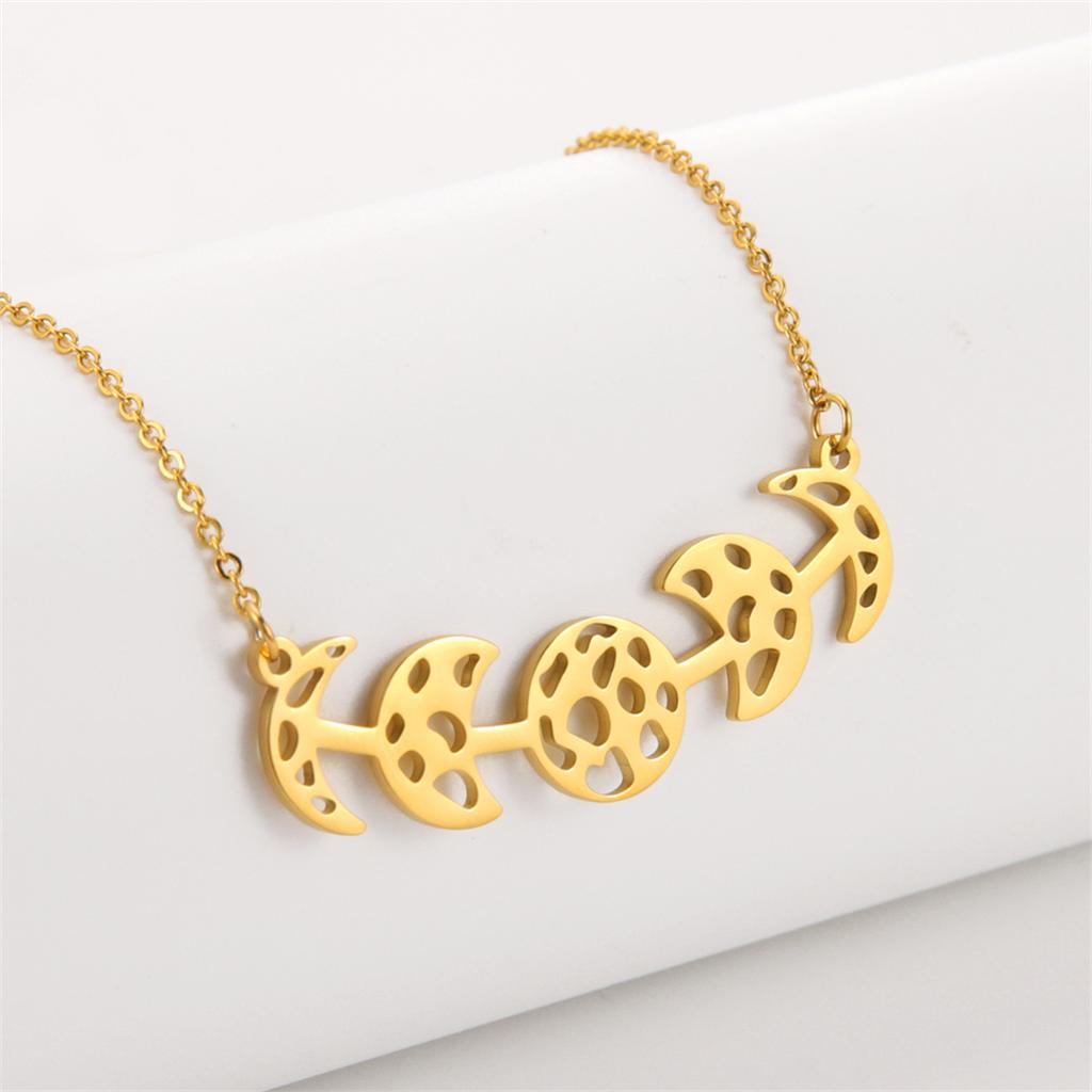  Moon Phase Pendant Necklace for Women Stainless Steel Gold Silver Color Charm Witch Crescent Moon Amulet Jewelry Gift