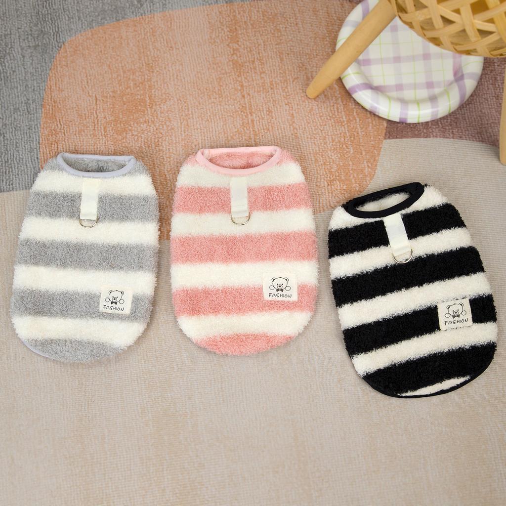 Dog Clothes Pet Clothing Corgi Pomeranian Bichon Small Dog Cat Autumn and Winter Warm 24 Large Striped Velvet Vest