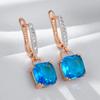 Square Blue Natural Zircon Dangle Earrings For Women  Rose Gold  Color Mix High Quality Daily Fine Jewelry