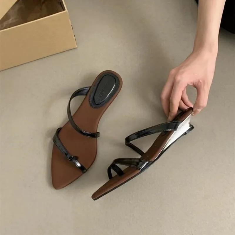 Fashion 2024 High Quality Ladies Shoes Set of Toes Women's Slippers Fashion Shallow Modem Slippers Sexy Pointed Toe Solid Wedge Slippers