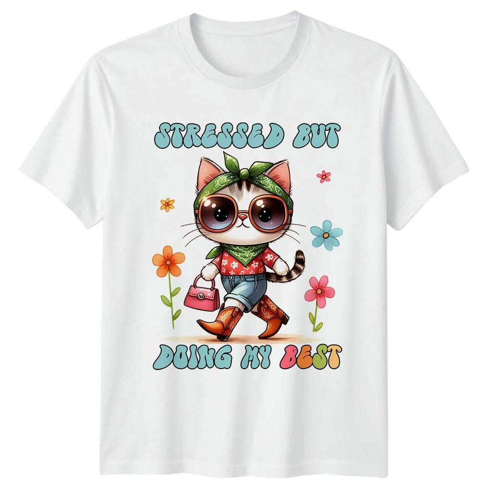 Stressed But Doing My Best Cat TShirt Kawaii Kitten Tee S